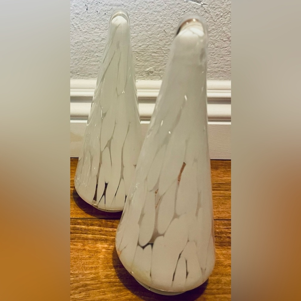 Set of Vintage White Glass Christmas Holiday Trees